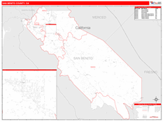 San Benito County, CA Digital Map Red Line Style